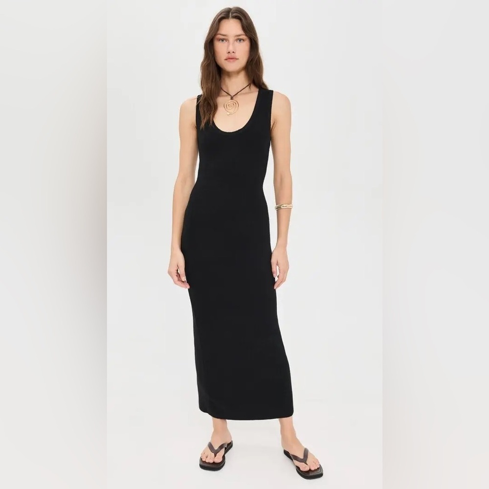 Athleta Signature Rib Maxi Sleek Black Sleeveless Midi Dress